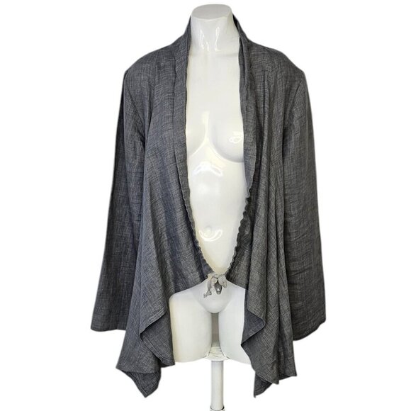 Bryn Walker Womens 100% Linen Lagenlook Tie Front Long Sleeve Cardigan, Grey, M - Picture 1 of 10